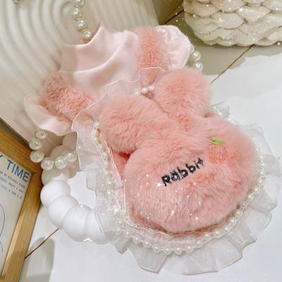 Rochie cu bretele iepure de pluș toamnă/iarnă pentru câine, Teddy cu mâneci fluture, palton cu gât înalt, haine de Crăciun pentru câine, costum pentru câine