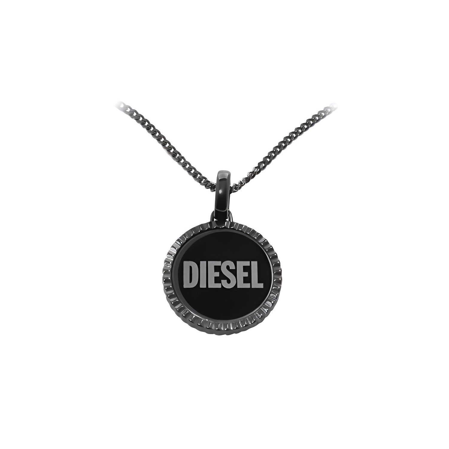 Diesel Personality Trend Silver Ring Chain Black Classic Logo Pendant Stainless Steel Necklace Unisex necklace DX1362060 Silver