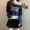 Women's Plus Size Off-the-Shoulder Patchwork Two-Piece Long Sleeve T-Shirt Set - Autumn Slimming Outerwear