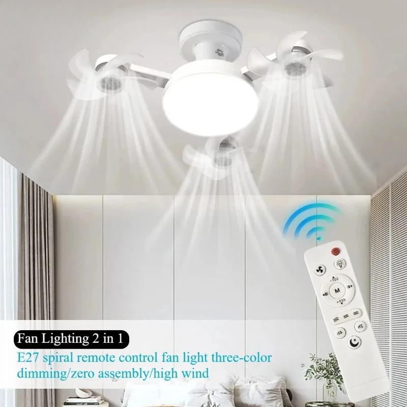 Drone Design Silent Ceiling Fan Light E27 Base Remote Controlled Dimmable 3 Color LED Ceiling Fanlight for Living Room Bedroom