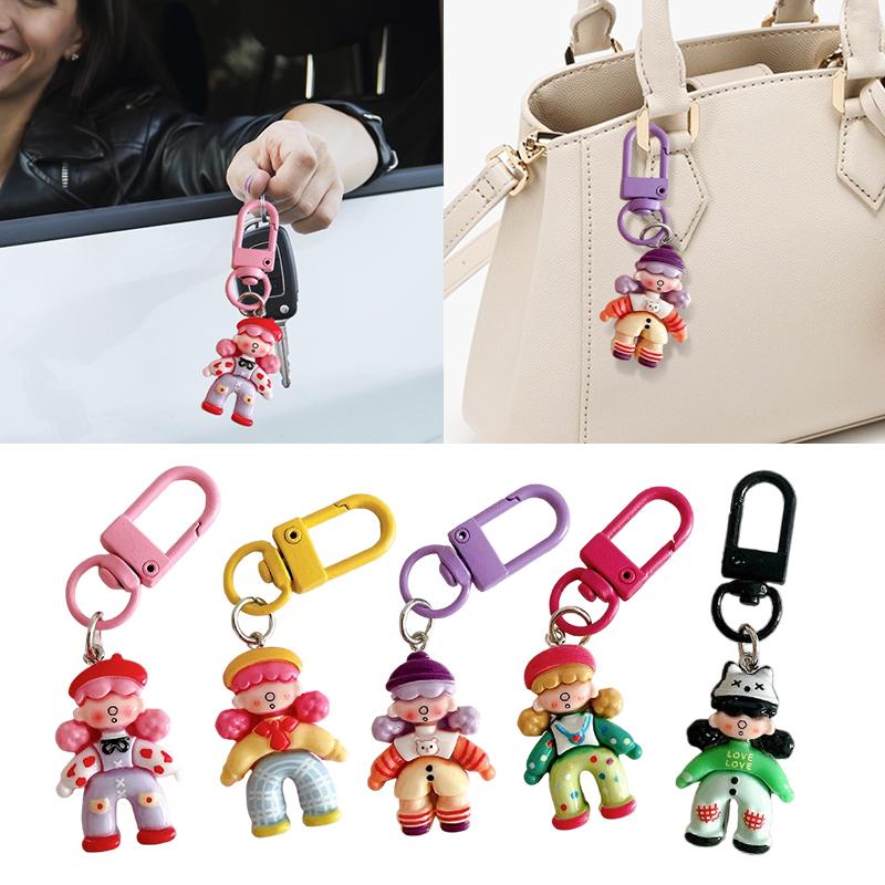 1PC Cartoon Girl Design Keyrings Mobile Phone Pendants Candy Colors Keychains Resin Pendant Bag Charms Gift Multicolor