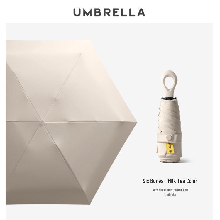 New Macaron Color Five-Fold Ultra-Light Sun Protection Compact Mini Umbrella with Buckle Handle