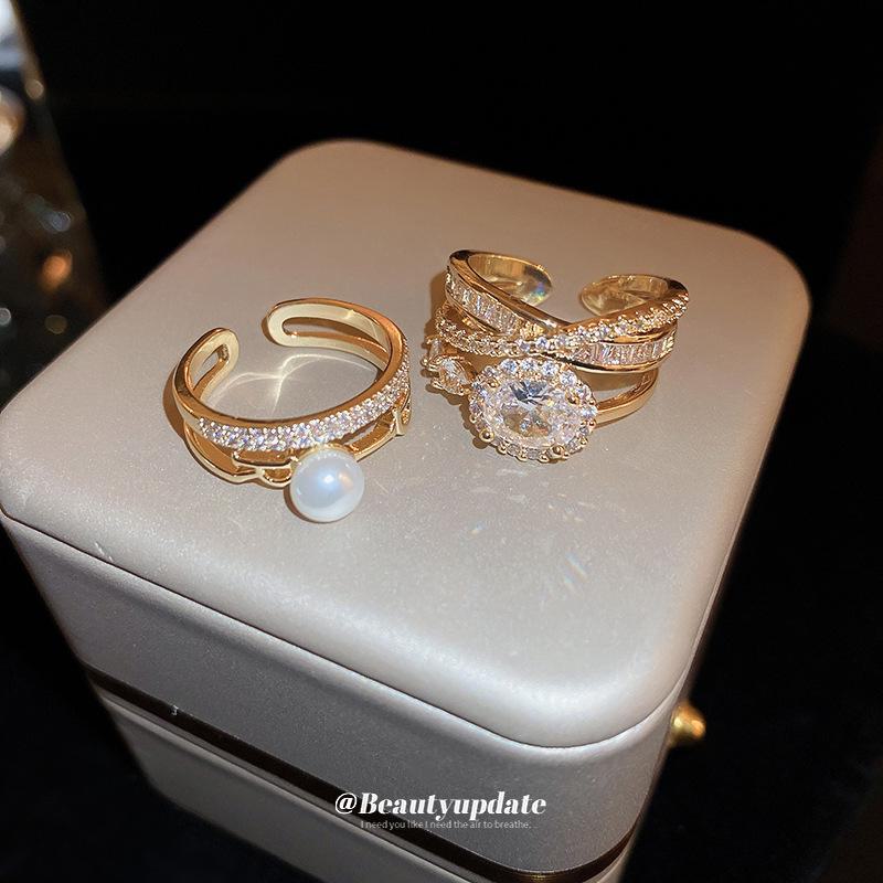 Gold Electroplated Zircon Ring - Elegant Light Luxury Jewelry for Women