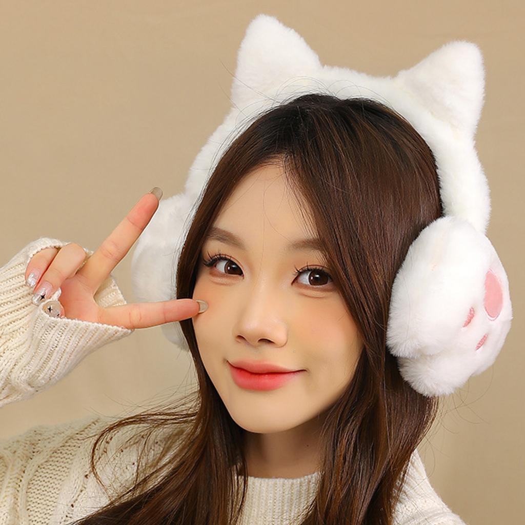 Cartoon Cat Ear Shape Plush Earmuff Adult Elastic Ear Warmer Winter Cold Winter Presents for Students Teens Skiing