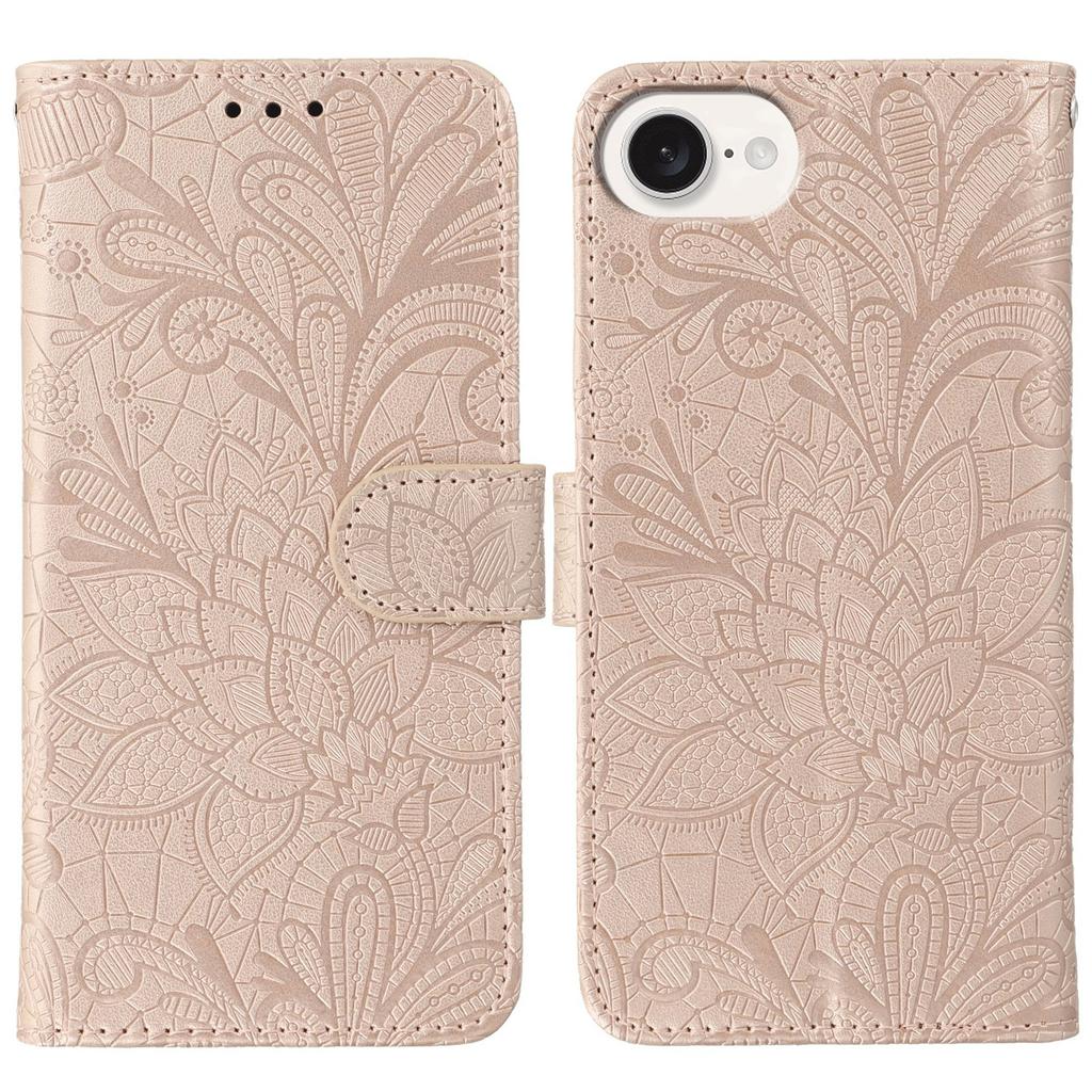 For iPhone 16e Case Lace Flowers PU Leather Flip Wallet Phone Cover