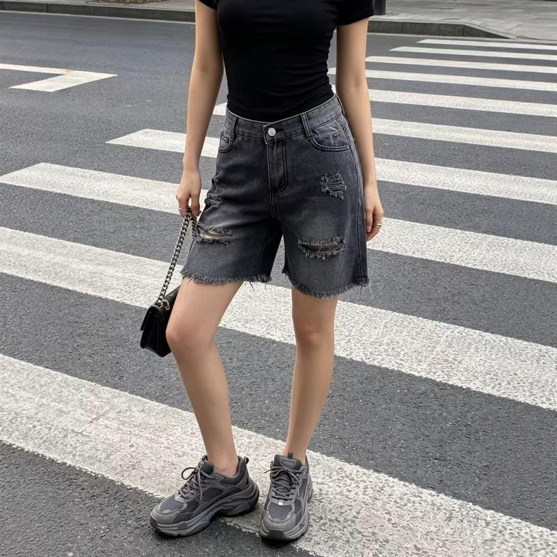 Women S Frayed Washed Denim Shorts Straight Leg Casual S серый