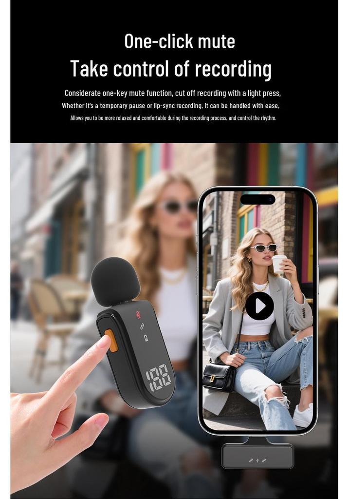 Dual Wireless Lavalier Mic Set with Magnetic Connection, Battery Display, Charging Case, Noise Reduction, Ideal for Live Streaming & Recording