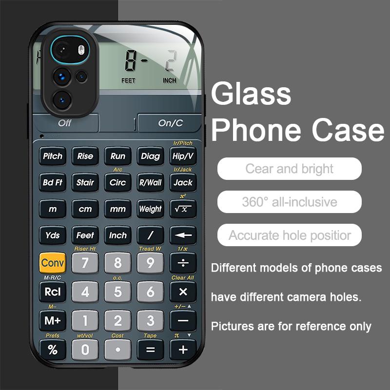 Funny Digital Calculator Pattern Tempered Glass Phone Case for Motorola Moto G85 G84 G75 Edge 50 Fusion 40 Neo 30 Pro Hard Cover