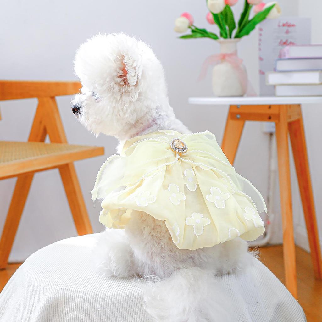 Pet Dog Clothes Floral Yellow Diamond Skirt