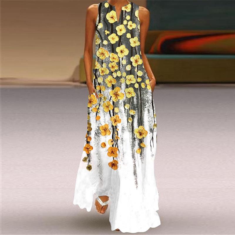 2024 Summer Retro V-Neck Multicolor Sleeveless Maxi Dress