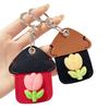 2Pcs Elegant Tulip Key Holder Faux Leather House Shape Keychain