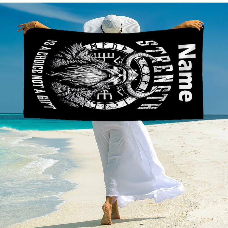 Personalisierbares ultraweiches Strandtuch mit Wikinger-Thema, ideal für Pool - Camping, Tauchen - Perfekter Reisebegleiter, Lebendiges Strandtuch.