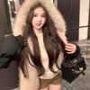 Double-Sided Warm Fur Coat Women Autumn Winter Loose Thicken Plush Cotton Coat Hooded Imitation Mink Fur Outwear