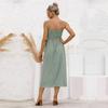 Frühling Sommer Einfarbig Langes Kleid Frauen Casual A-line Spaghetti Strap Ärmel Hight Taille Schlank Taste Süße S-XL