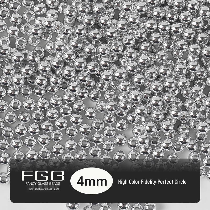 FGB High Color Retention Silver Spacer Beads - 3/4/6/8mm Round Glass Beads for DIY Beading Accessories