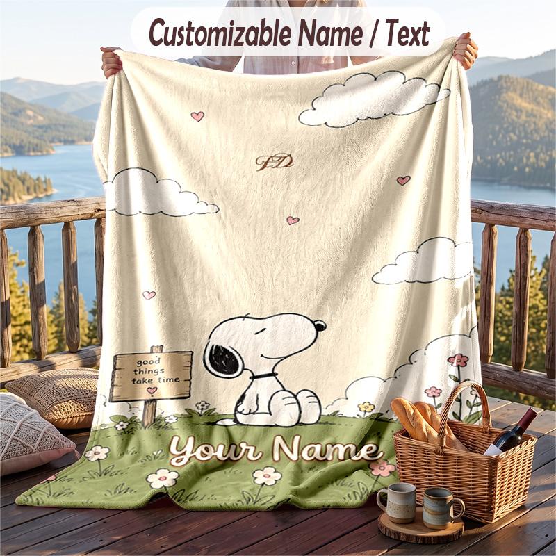 Custom Text Flannel Throw Blanket, Lightweight Cozy Bed Sofa BlanketSnoopy Peanuts