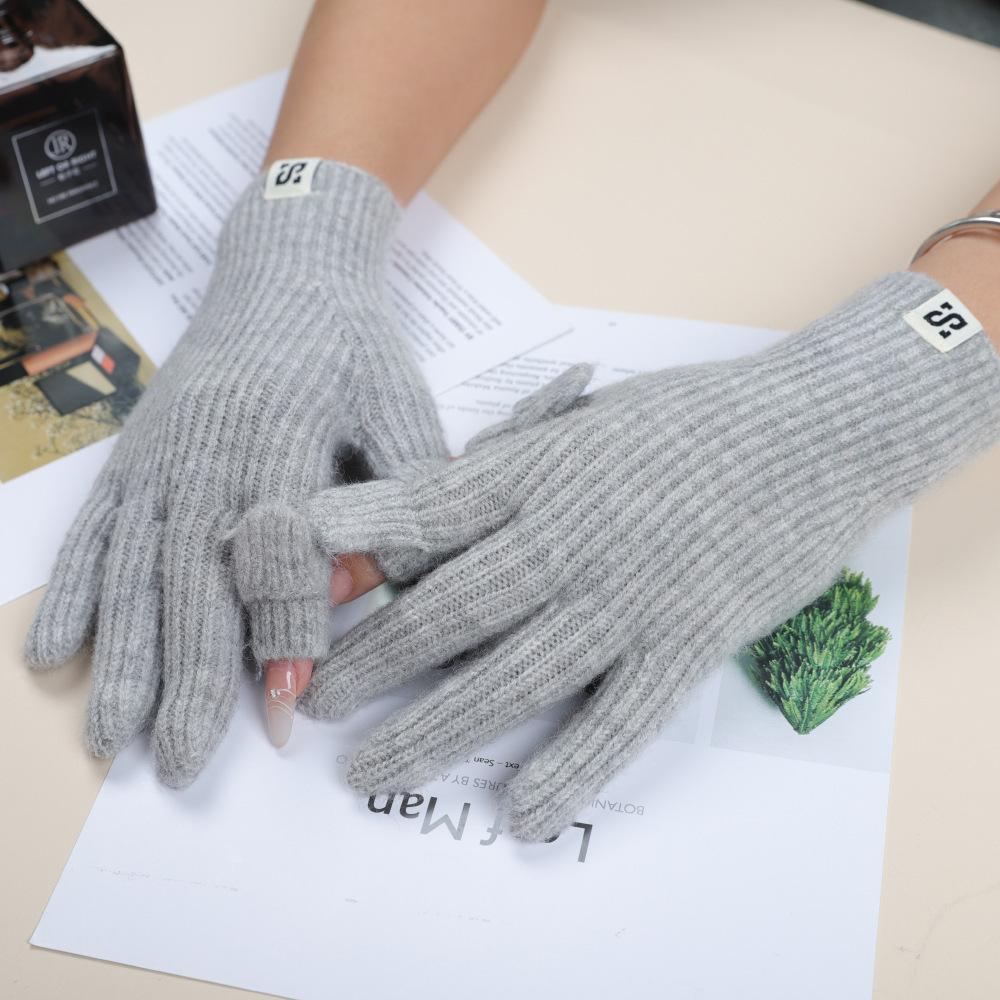 Touch Screen Gloves Autumn and Winter Warm Finger Gloves Thickened Warm Knitted Wool  Korean Student Gloves