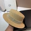 Summer Natural Raffia Flat Top Hat Big Brim Woven Sunshade Sun Protection Straw Hat Fashion Small Fragrance Heavy Industry Pearl Hat