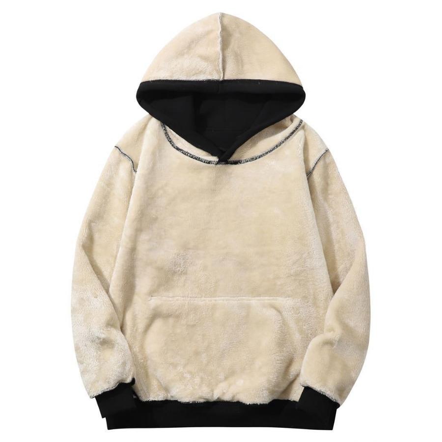 Winter Unisex Couple's Hoodie, Cotton Blend Fleece Lined Pullover with Double-Layer Warmth, Solid Color Casual Sweatshirt for Matching Outfits