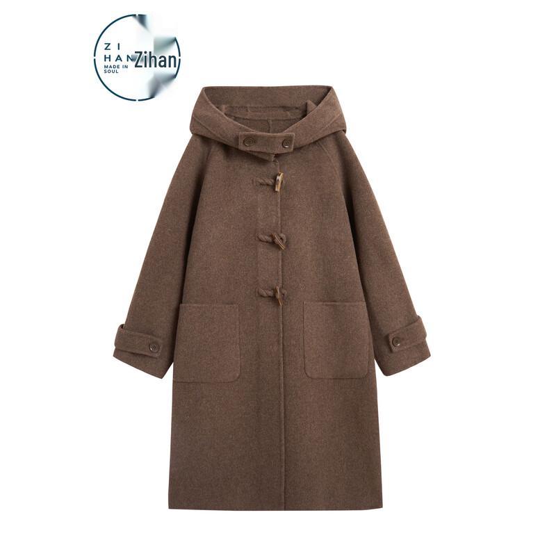 ZIHAN Women s 100% Wool Hooded Double-faced Long Coat S
