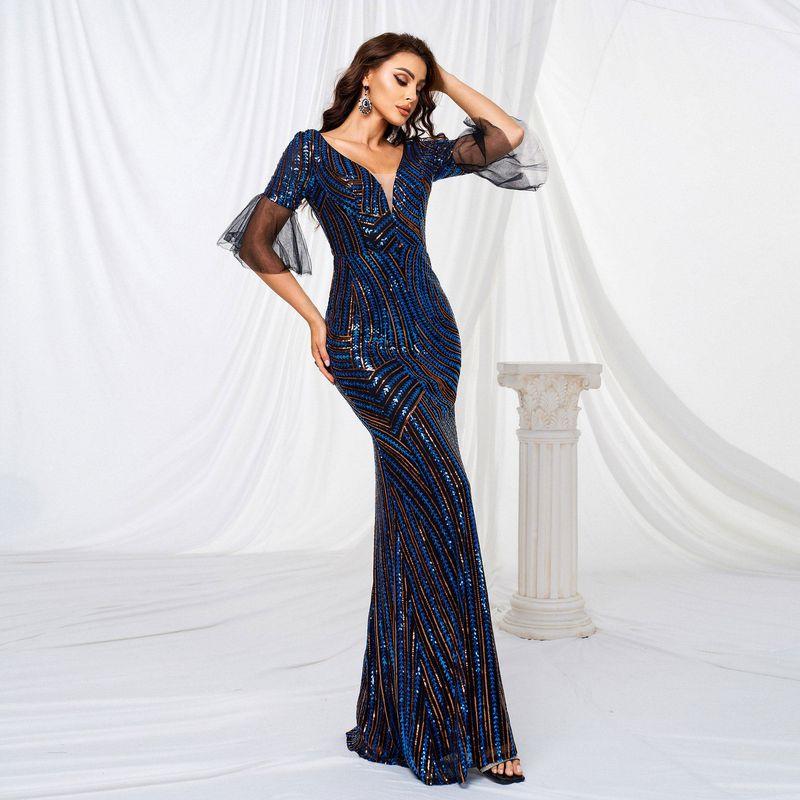 Sequin Party Dress Bodycon Evening Dresses Long Gown Evening Gown Blue S