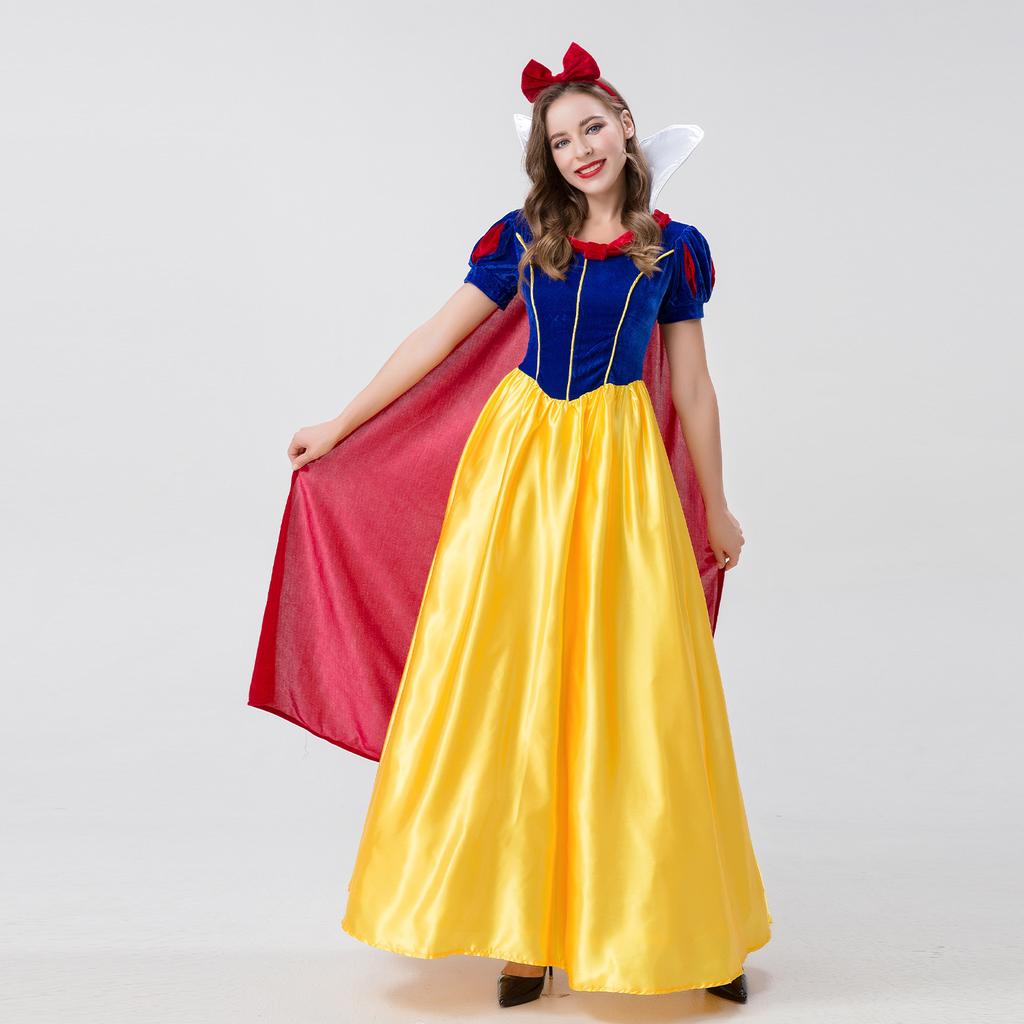 Yixiaoyi Snow White Cosplay Dress Adult Princess Costume with Cape and Headwear