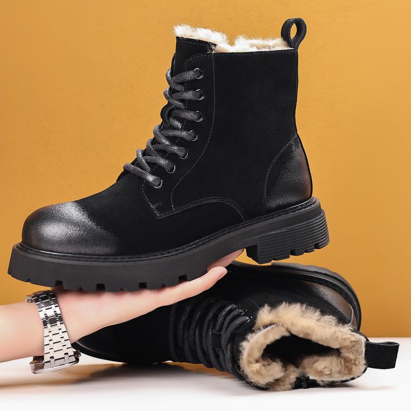 Winter New Men's Outdoor Plush Leisure Warm Boots Fashion Side Zipper Comfortable Tall Boots Anti Slip Thick Bottom Snow Boots
