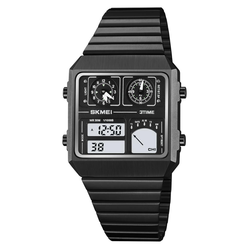 SKMEI 2198 Edelstahl Thermometer Sportuhr Herren Freizeit Business Elektronische Uhr LED Digitale Uhr Wasserdicht Digital