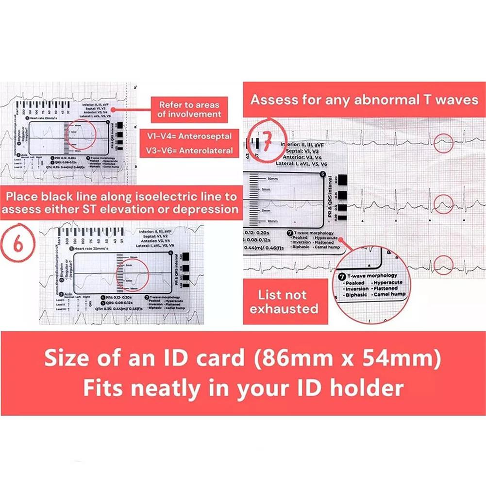 ECG 7 Step Ruler Plastic Ruler Measuring Tool Portable Pocket ECG EKG Card Ruler ECG Reference Guide for ECG/EKG Interpretation