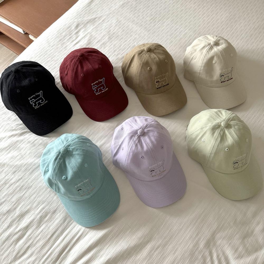 Korean Style Cat Embroidered Cap Breathable Cotton Peaked Hat Sunscreen Baseball Cap  Boys Girls