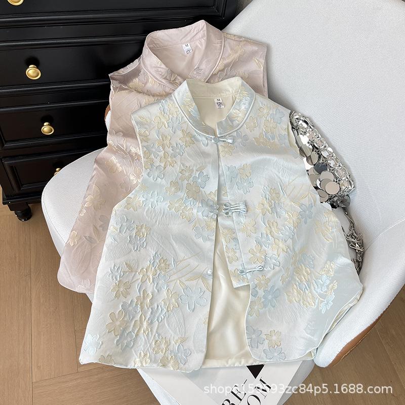 

2025 Утренний парчовый новый топ-жилет женский модный жилет на китайских пуговицах Китай XXXL [Recommended 138-75kg] синий