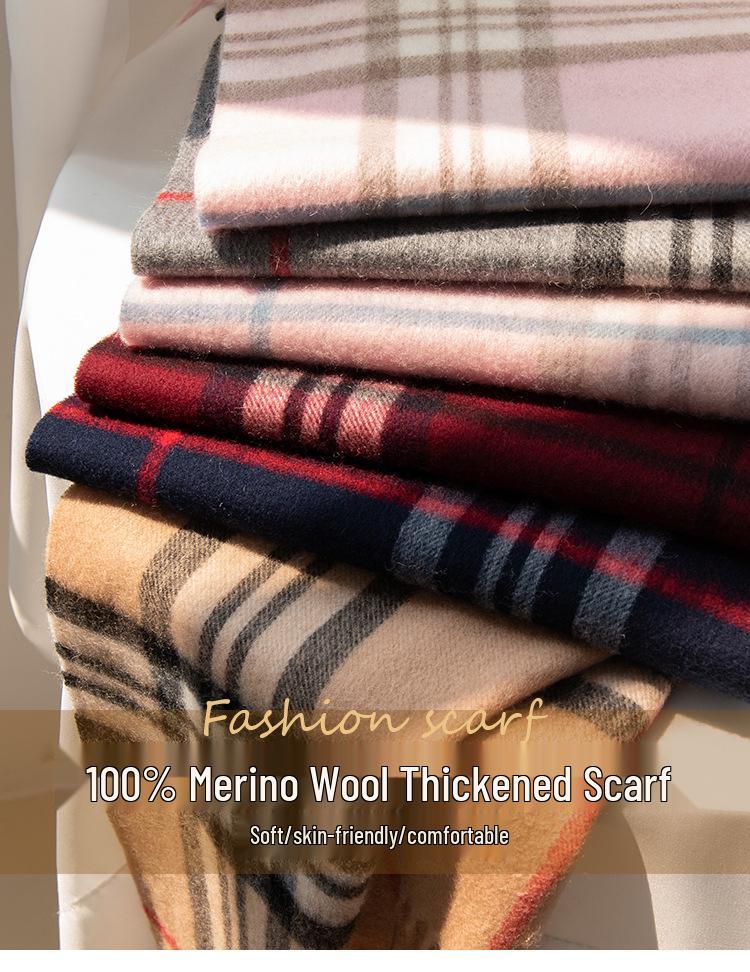 Korean Style Premium Women's Wool Scarf - Autumn/Winter British Plaid Shawl