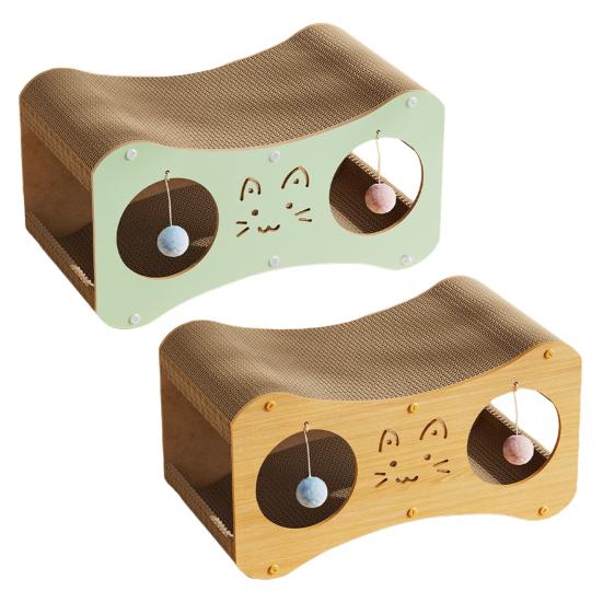 Cat Scratcher House Double Layers Corrugated Paper Scratch Cardboard Lounge Bed 2-in-1 Indoor Cats Scratching Board House with Interactive Ball