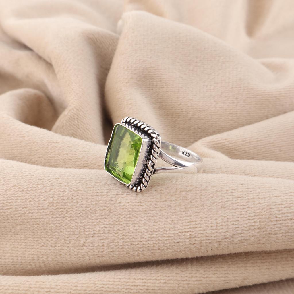Natural Peridot Gemstone 925 Sterling Silver Jewelry Handmade Wedding Ring For Women RR-71-3