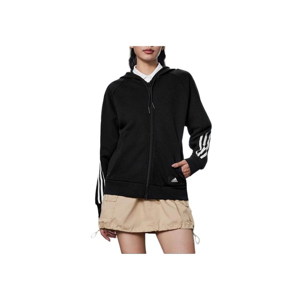 Adidas Colorblock Stripe Sporty Hooded Jacket Women Jackets Black H57287