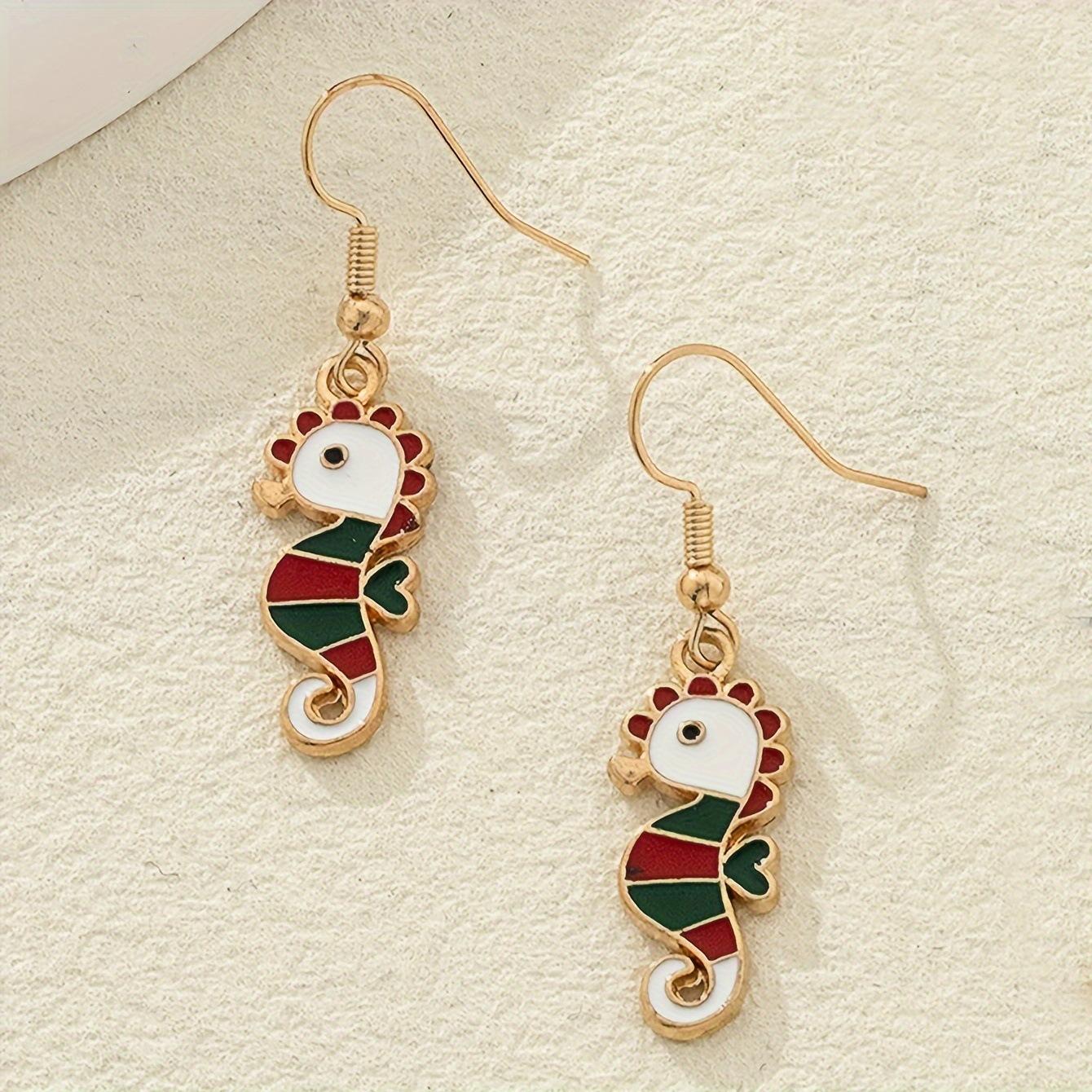 Alloy oil dripping cartoon seahorse earrings Christmas series exquisite cute oil dripping Christmas stockings Christmas elk