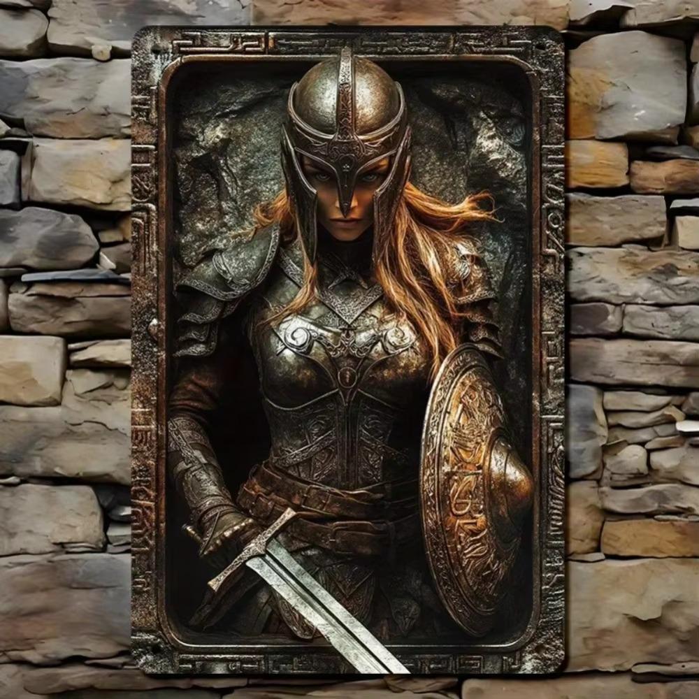 Metal Wall Decor Vintage Armor Art Sign Medieval Fantasy Woman Warrior Home Decor