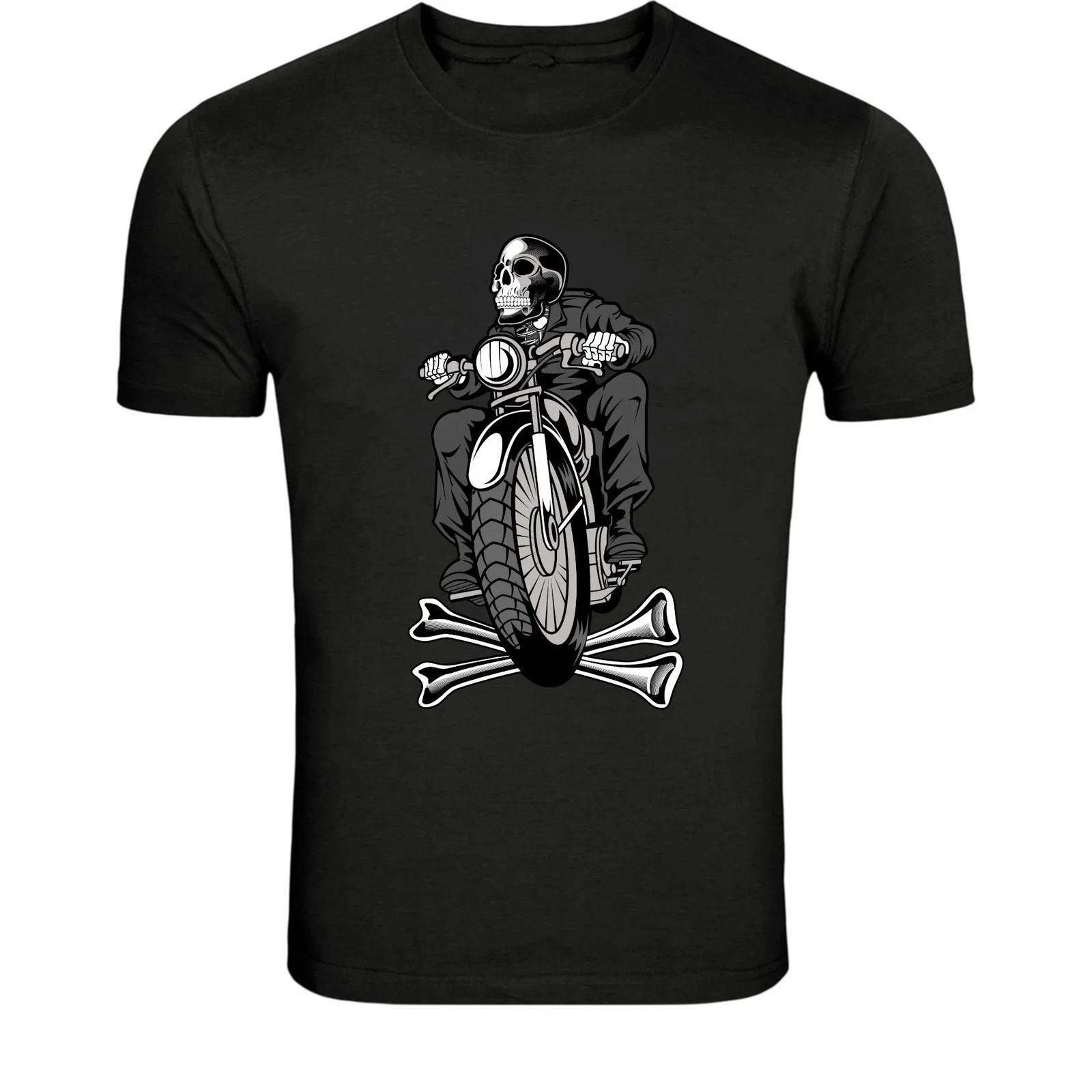 Skeleton Biker Motorcycle T-Shirt - Dark Rider Skull Motorbike M
