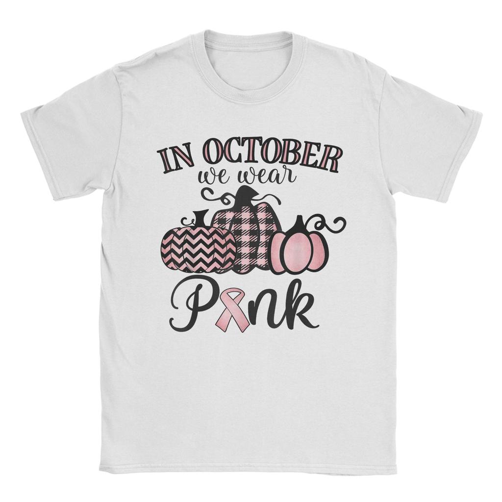 Men's In October We Wear Pink Thanksgiving Breast Cancer Awareness T Shirts Cotton Tees Summer Y2K Short Sleeve Large Size