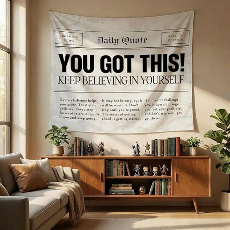Daily Quote You Got This Newspaper Wall Tapestry Keep Believing In Yourself Motivational Text Article Bedroom Living Room