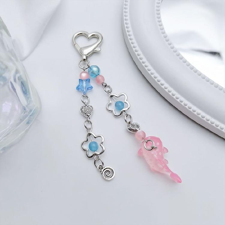 Hollow Flower Pendant Keychain Crystal Star Beaded Keyring Unique Whale Decors  Valentines Day Gift Bag Car Ornament