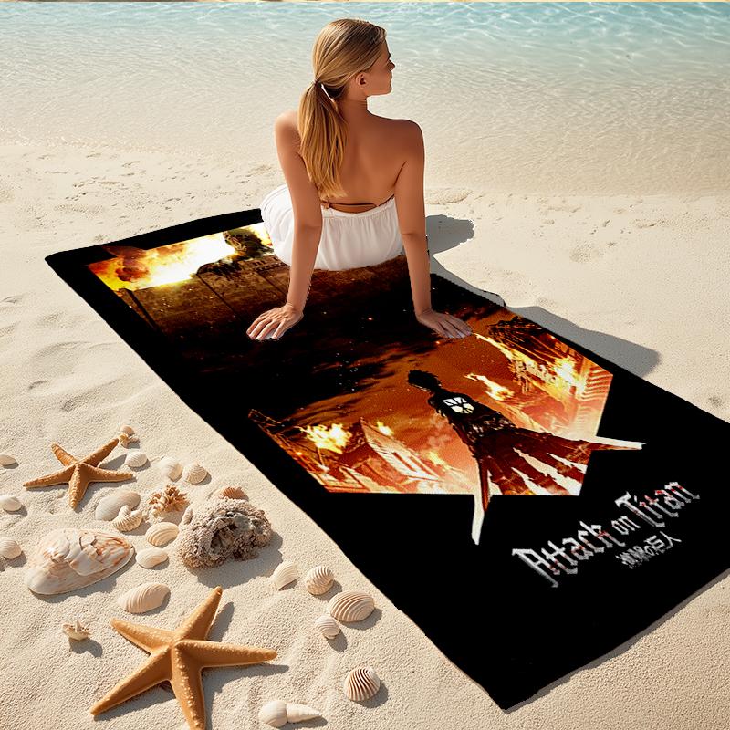 1Pc Attack Titan Fire Fear Beach Towel Quick Dry Multiuse For Beach Pool Gym Yoga Home Travel Christmas Halloween Xmas Gift L1146