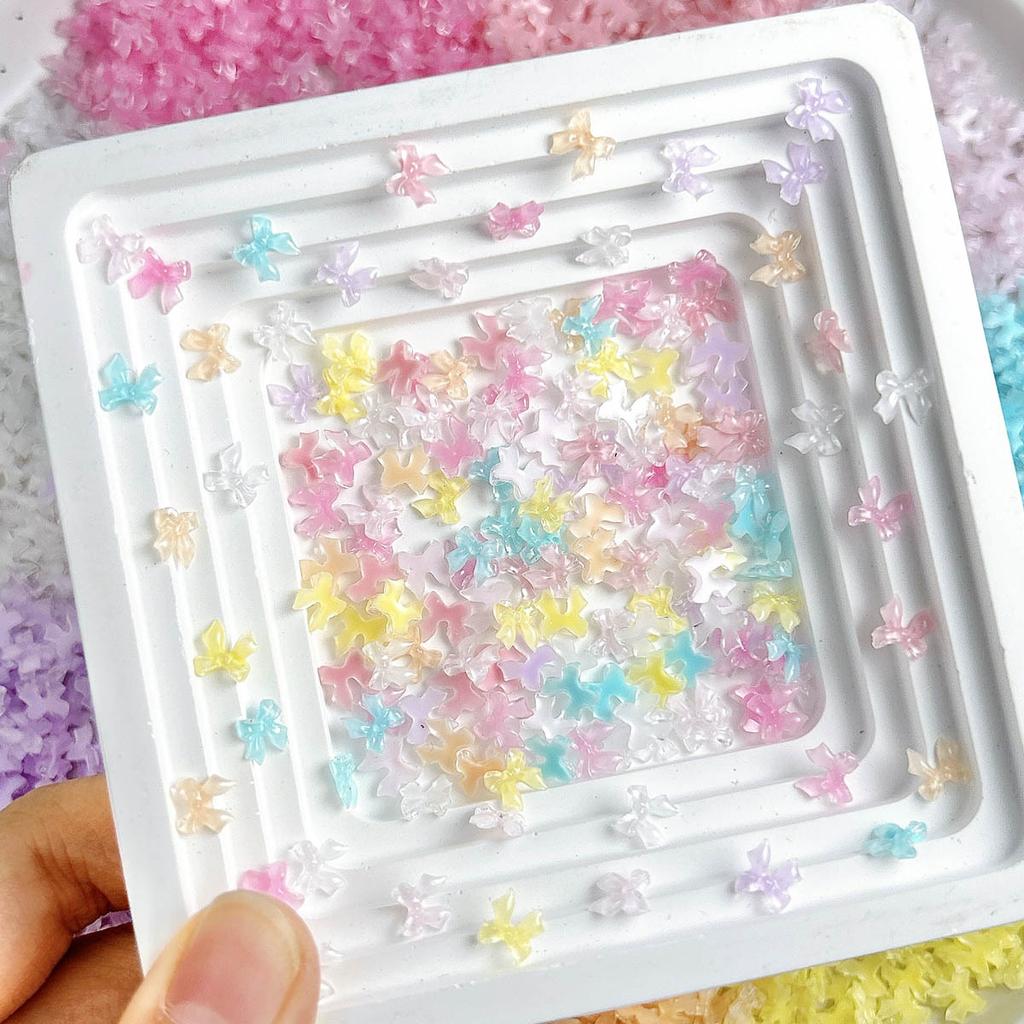 Mini Small Bow Nail Art Accessories Internet Celebrity Ice Transparent Resin 3D Bowknot Beautiful Girl Nail Decoration