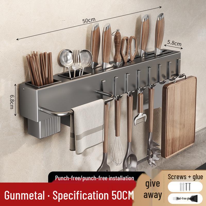 Wall-Mounted Knife & Utensil Holder with Punch-Free Multi-Functional Storage Rack
