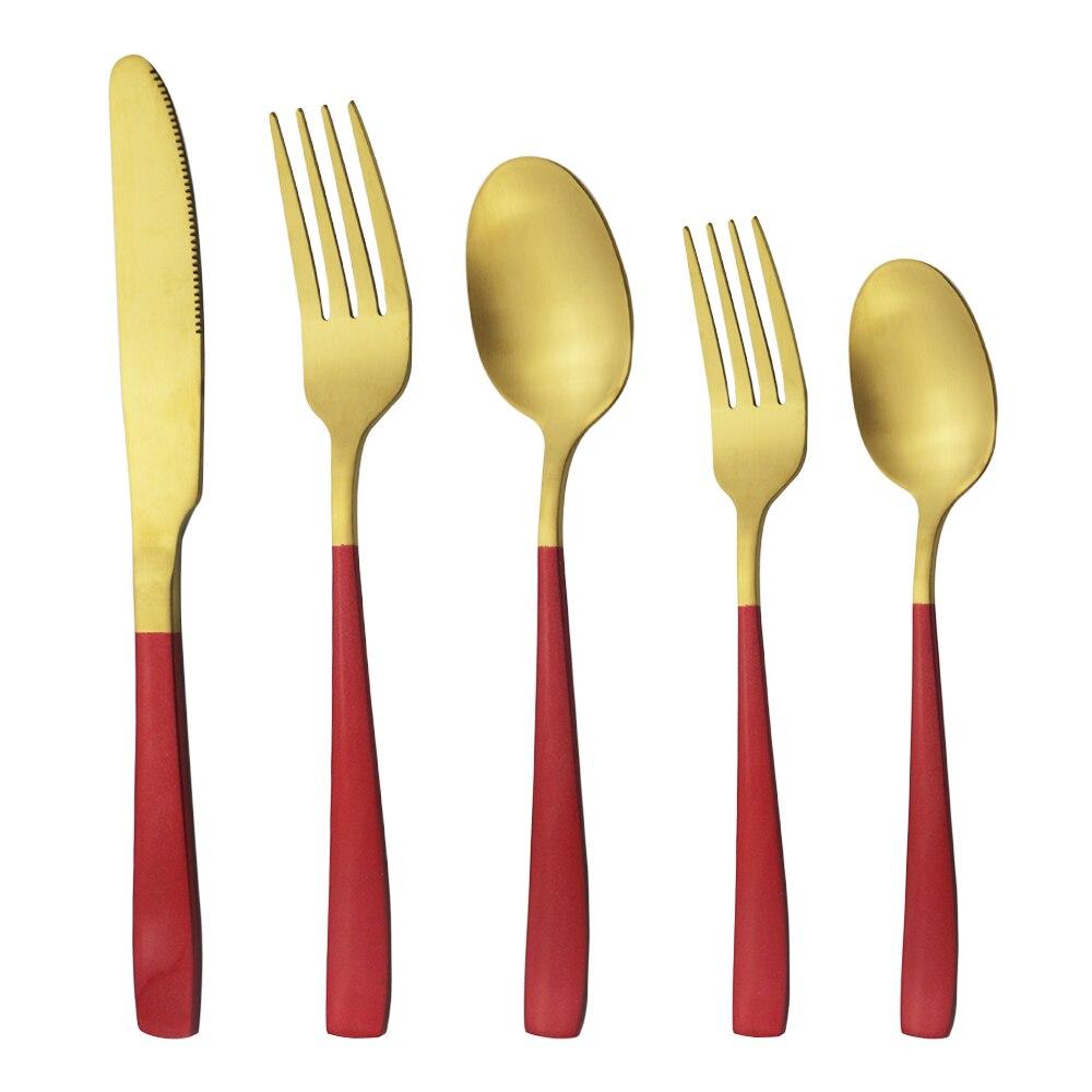 

Столовая посуда, золотой набор из нержавеющей стали, столовые приборы, нож, вилка, ложки, десертные кофейные ложки, серебряная посуда, кухонная посуда для вечеринок, столовые приборы. красный/золотой
