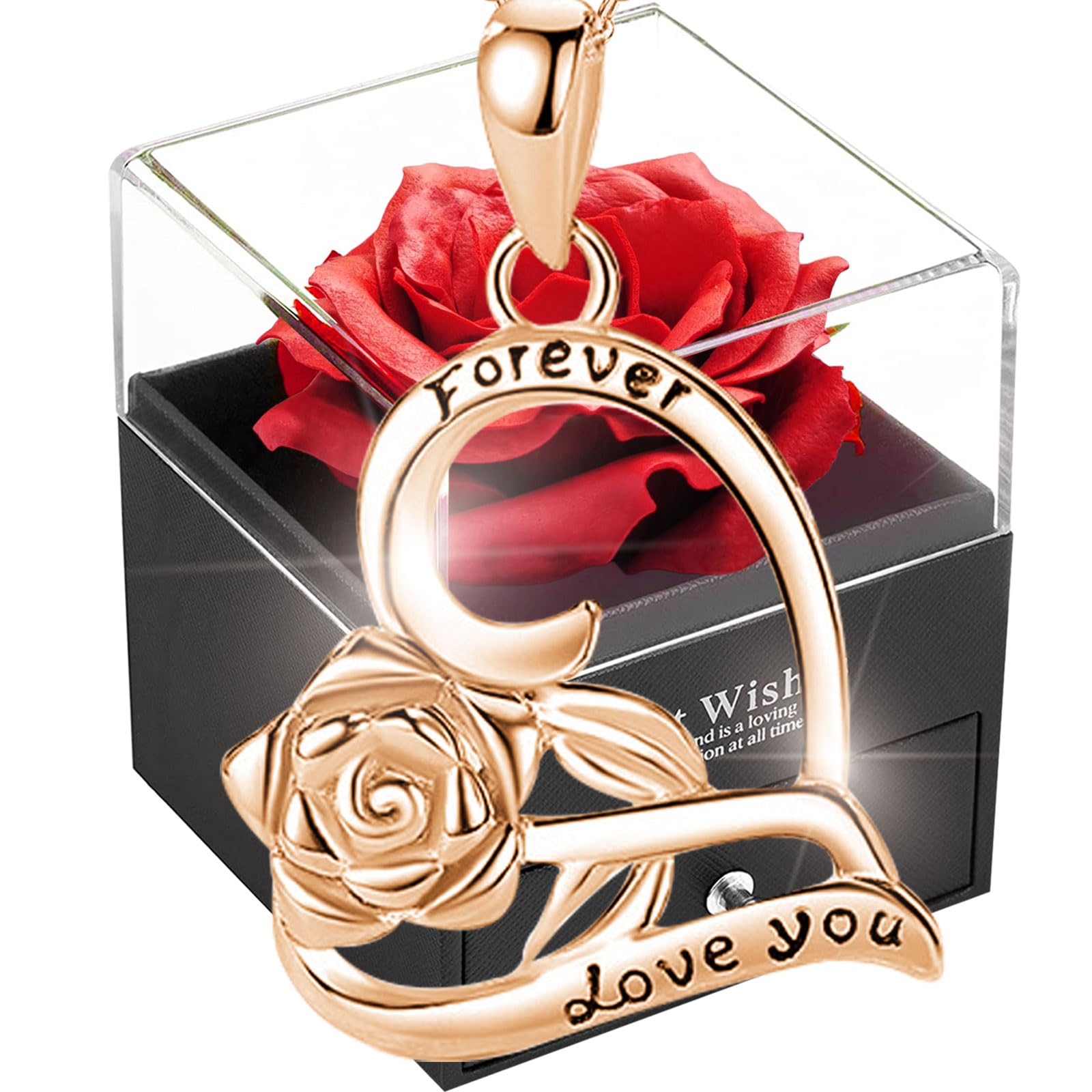 Soap Flower Rose Necklace for Women, Sterling Silver 925, Silver Necklace, Gift for Women, Red Artificial Rose, Gift Box, Everlasting Flower,