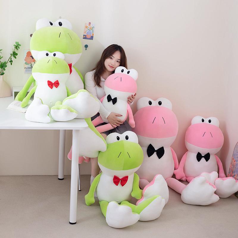 Creative Cartoon Gentleman Frog Plush Doll Backpack Green Pink Tie Frog Plush Toy Pillow Super Soft Gift For Boys And Girls