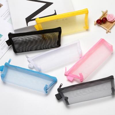 Transparent Mesh Makeup Brush Bag Korean Simple Pen Bag Cute Transparent Mesh Pencil Case Large Capacity Stationery Storage Box