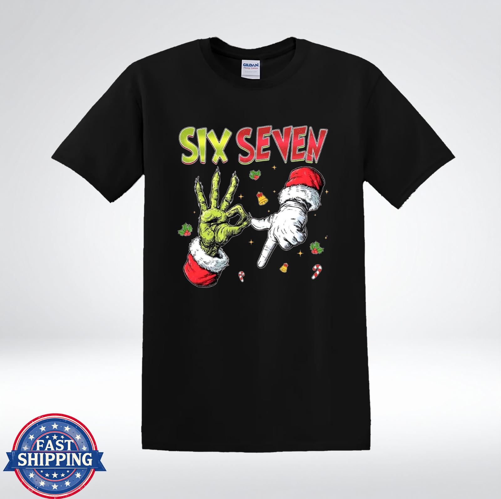 Funny Christmas Six Seven Santa Hands Holiday Humor T-Shirt M