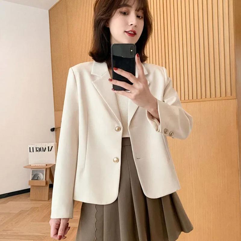 Blazer Casual Lento Primavera per Donna Revers Bottone Dorato Manica Lunga Cappotto Completo